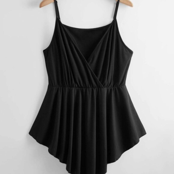 Shein Curve Unity Plus Surplice Front Dip Hem Cami Top Size 4XL 20 Black Summer - Picture 1 of 2